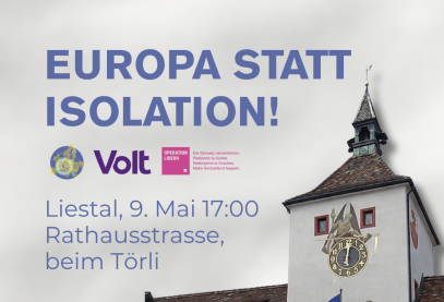 Alt Text: Politisches Veranstaltungsplakat von Volt und Operation Libero mit dem Titel 