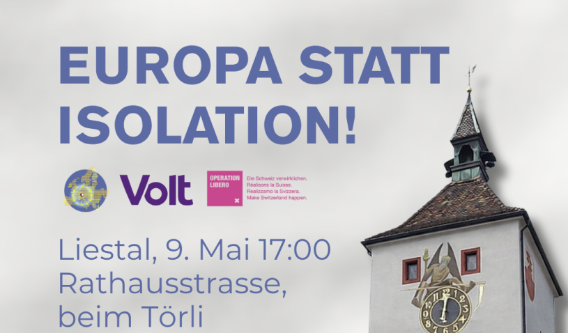 Alt Text: Politisches Veranstaltungsplakat von Volt und Operation Libero mit dem Titel 