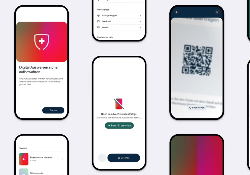 Screenshots der SWIYU App, die für die E-ID verwendet werden würde.