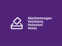Piktogramm einer Wahlurne und eines Wahlzettels, der darin abgelegt wird. Daneben das Wort Abstimmungen in Deutsch, Französisch, Italienisch und Englisch